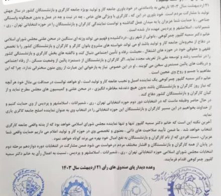 حمایت تشکل های عالی کارگری و بازنشستگان تامین اجتماعی از سمیه گلپور برای انتخابات مجلس